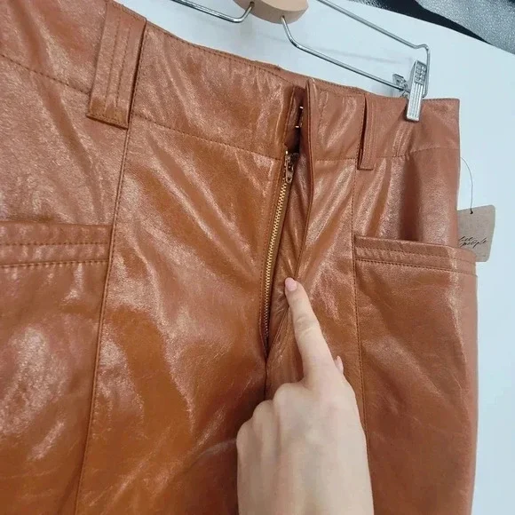 Free People *fp Vegan Leather Pants high rise wide leg retro size 12 - Picture 5 of 12